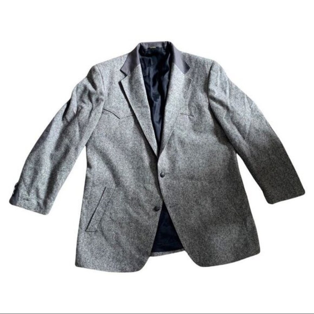 Pagano West 46l Gray Western Vintage Blazer 3 Button 1 Vent Wool USA